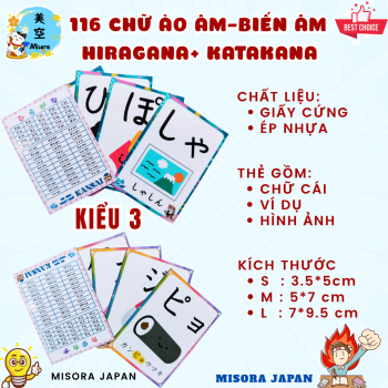 Chi tiết Flashcard học chữ cái tiếng nhật ảo âm, biến âm Hiragana, Katakana kiểu 3