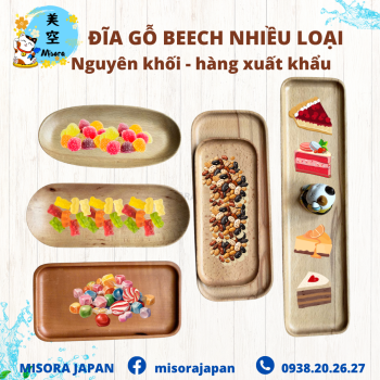 Khay gỗ Beech chữ nhật dùng đựng bánh, trái cây, decor bàn tiệc