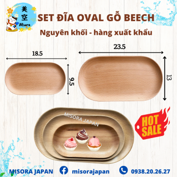 Set đĩa oval gỗ beech nguyên khối