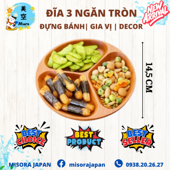 Đĩa tròn chia ngăn bằng gỗ Beech cao cấp dùng đựng bánh, trái cây