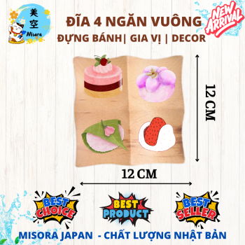 Đĩa vuông chia ngăn bằng gỗ Beech cao cấp dùng đựng bánh, trái cây