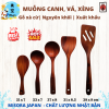 bộ dụng cụ nấu ăn gỗ nguyên khối vá, xèn, sạn, muỗng canh