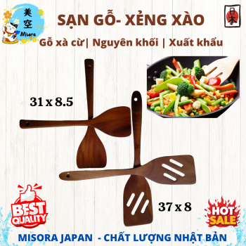 Bộ dụng cụ nấu ăn gỗ nguyên khối gồm vá, xẻng, sạn