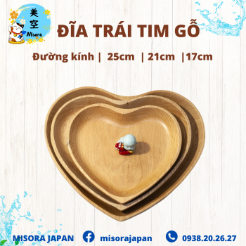 Kích thước đĩa trái tim gỗ beech nguyên khối Misora Japan