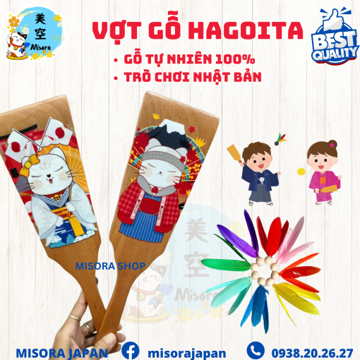 Vợt gỗ Hagoita Nhật Bản chất liệu nguyên khối – chơi Hanetsuki truyền thống"