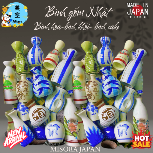 Bình rượu sake Nhật bằng gốm thủ công, men cổ, decor bàn ăn – MISORA JAPAN