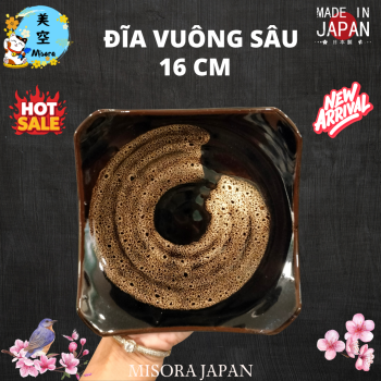 đĩa gốm vuông sâu xuất khẩu Nhật 16cm – men xoáy sang trọng
