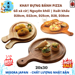 khay đựng bánh pizza có tay cầm gỗ nguyên khối