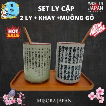 set ly gốm Nhật kèm khay muỗng đẹp tinh tế, ly gốm sứ cao cấp uống trà, bộ ly gốm Nhật Bản tặng quà, ly uống trà gốm đẹp trang trí bàn