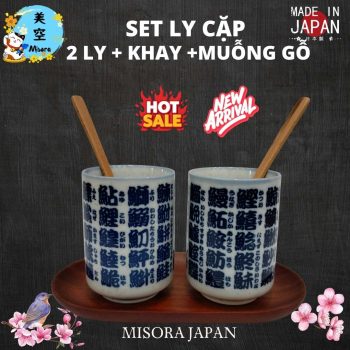 set ly gốm Nhật kèm khay muỗng đẹp tinh tế, ly gốm sứ cao cấp uống trà, bộ ly gốm Nhật Bản tặng quà, ly uống trà gốm đẹp trang trí bàn