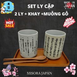 set ly gốm Nhật kèm khay muỗng đẹp tinh tế, ly gốm sứ cao cấp uống trà, bộ ly gốm Nhật Bản tặng quà, ly uống trà gốm đẹp trang trí bàn