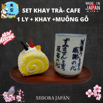set ly gốm Nhật kèm khay muỗng đẹp tinh tế, ly gốm sứ cao cấp uống trà, bộ ly gốm Nhật Bản tặng quà, ly uống trà gốm đẹp trang trí bàn