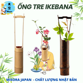 Ống tre cắm hoa Ikebana, ống tre thả khói, ống tre hình trụ dài, có quai
