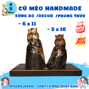 cú mèo phong thủy bằng sừng bò chạm khắc tinh xảo