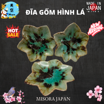 Đĩa gốm Nhật hình lá decor độc lạ, đựng bánh mochi