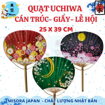 Quạt giấy Nhật thủ công bằng ống trúc Misora Japan, Quạt giấy trang trí decor đẹp, Quạt trúc handmade